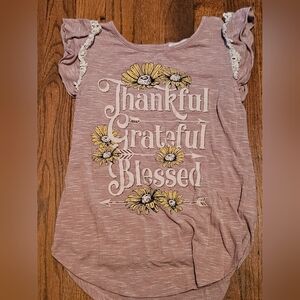 Women's Beautees Pink Graphic Tee with Yellow Floral Design Size Medium Summer